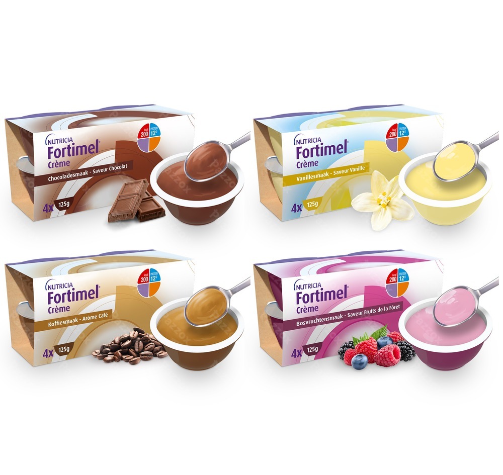  Fortimel Crème Pack Chocolat-Vanille-Café-Fruits de la Forêt Complément Nutritionnel Dénutrition 16x125g