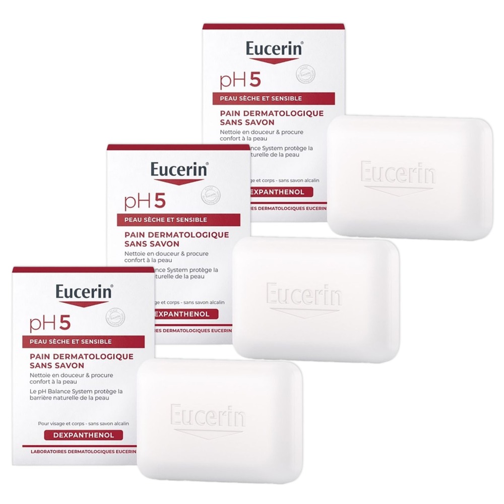 Eucerin pH5 Pain Dermatologique Peau Sèche et Sensible 3 x 100g Paquet Promo